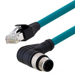 Picture of Category 5e M12 4 Position D code Double Shielded Industrial Cable, Right Angle M12 M / RJ45, 0.5m